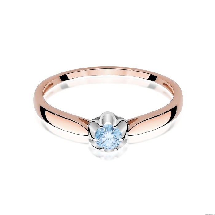 Pierścionek W0062 Diament Laboratoryjny niebieski 0,15ct różowe złoto
