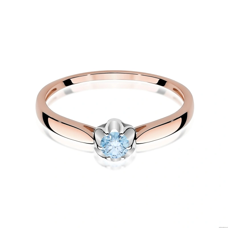 Pierścionek W0062 Diament Laboratoryjny niebieski 0,15ct różowe złoto