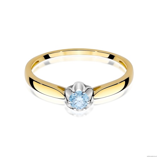 Pierścionek W0062 Diament Laboratoryjny niebieski 0,15ct żółte złoto