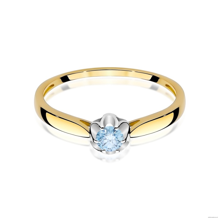 Pierścionek W0062 Diament Laboratoryjny niebieski 0,15ct żółte złoto
