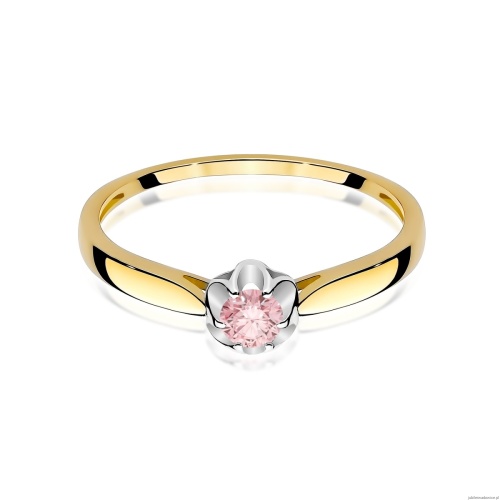 Pierścionek W0062 Diament Laboratoryjny różowy 0,15ct żółte złoto