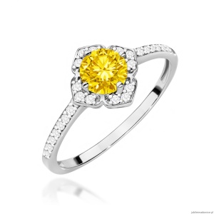 Pierścionek W0603 Diament Laboratoryjny żółty 0,50ct białe złoto