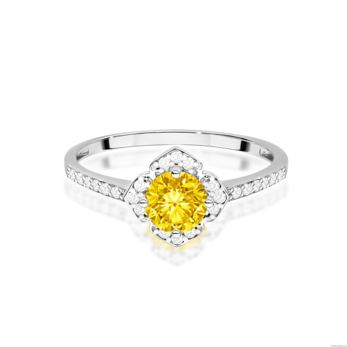 Pierścionek W0603 Diament Laboratoryjny żółty 0,50ct białe złoto