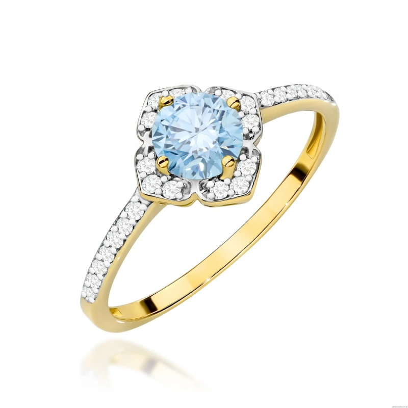 Pierścionek W0603 Diament Laboratoryjny niebieski 0,50ct żółte złoto