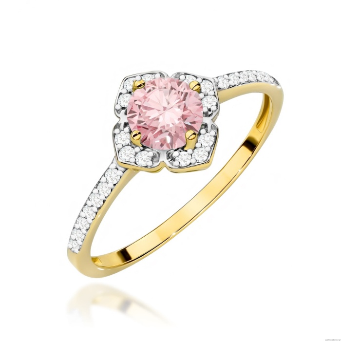 Pierścionek W0603 Diament Laboratoryjny różowy 0,50ct żółte złoto