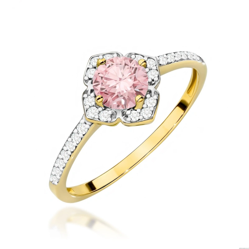 Pierścionek W0603 Diament Laboratoryjny różowy 0,50ct żółte złoto