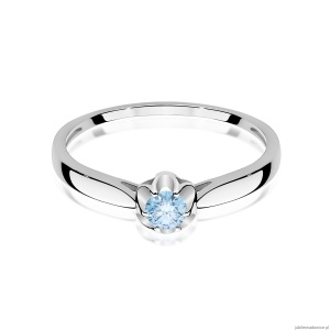 Pierścionek W0062 Diament Laboratoryjny niebieski 0,15ct białe złoto 375