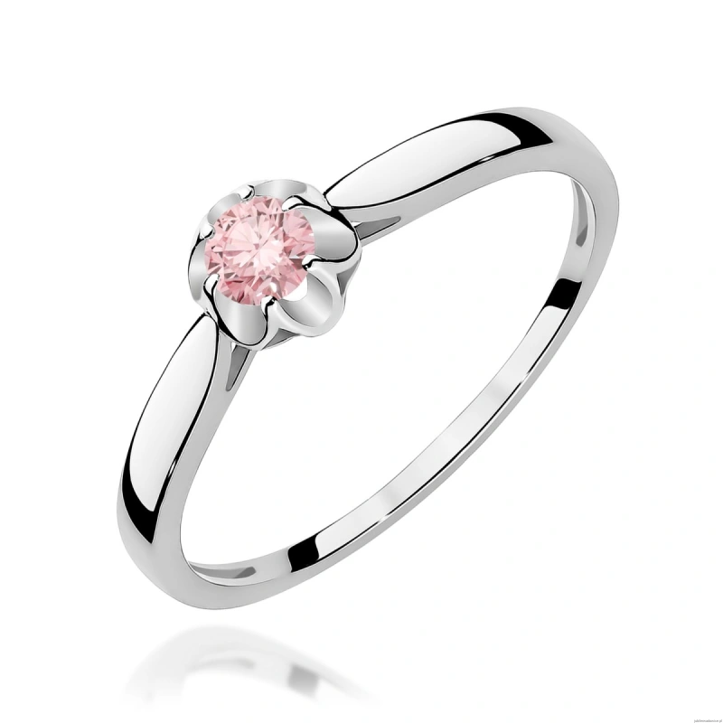 Pierścionek W0062 Diament Laboratoryjny różowy 0,15ct białe złoto 375