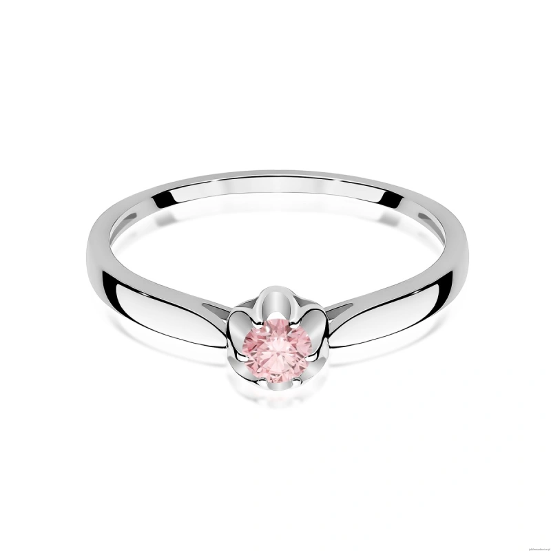 Pierścionek W0062 Diament Laboratoryjny różowy 0,15ct białe złoto 375