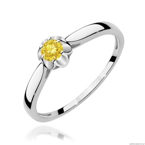 Pierścionek W0062 Diament Laboratoryjny żółty 0,15ct białe złoto 375