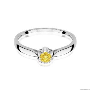 Pierścionek W0062 Diament Laboratoryjny żółty 0,15ct białe złoto 375