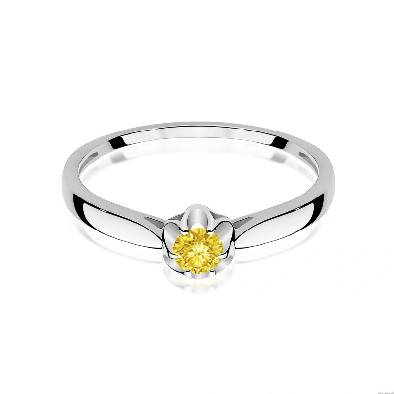 Pierścionek W0062 Diament Laboratoryjny żółty 0,15ct białe złoto 375