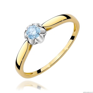 Pierścionek W0062 Diament Laboratoryjny niebieski 0,15ct żółte złoto 375