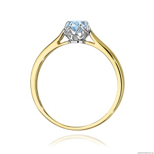 Pierścionek W0062 Diament Laboratoryjny niebieski 0,15ct żółte złoto 375