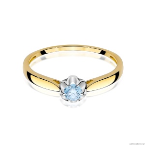 Pierścionek W0062 Diament Laboratoryjny niebieski 0,15ct żółte złoto 375