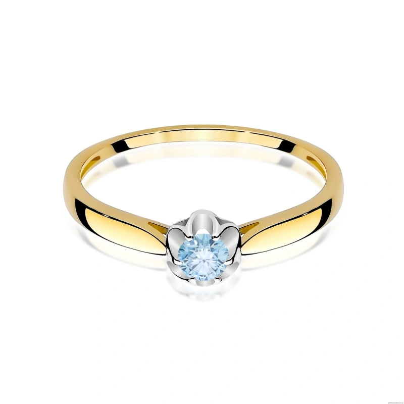 Pierścionek W0062 Diament Laboratoryjny niebieski 0,15ct żółte złoto 375