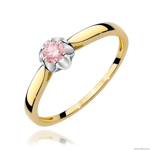 Pierścionek W0062 Diament Laboratoryjny różowy 0,15ct żółte złoto 375