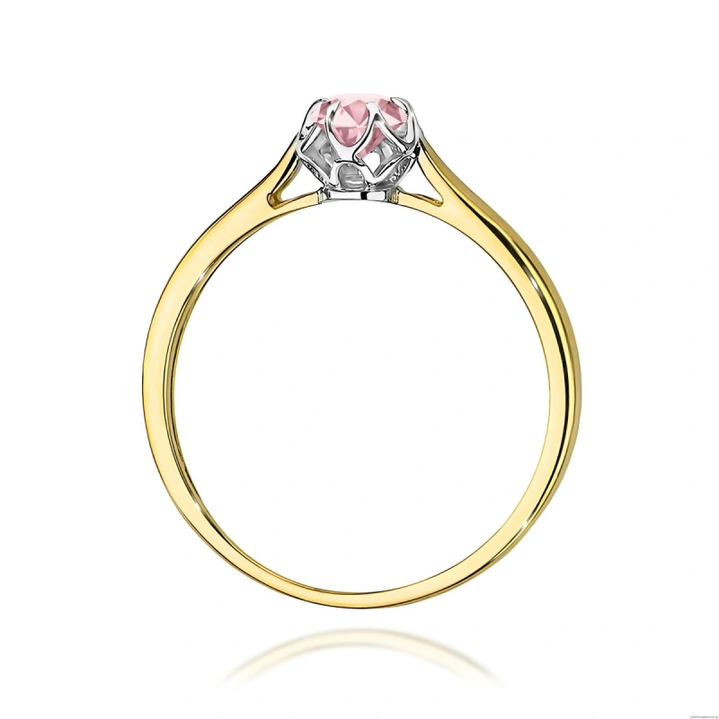 Pierścionek W0062 Diament Laboratoryjny różowy 0,15ct żółte złoto 375