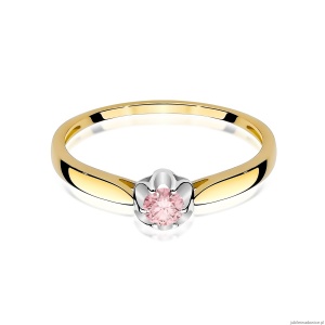 Pierścionek W0062 Diament Laboratoryjny różowy 0,15ct żółte złoto 375