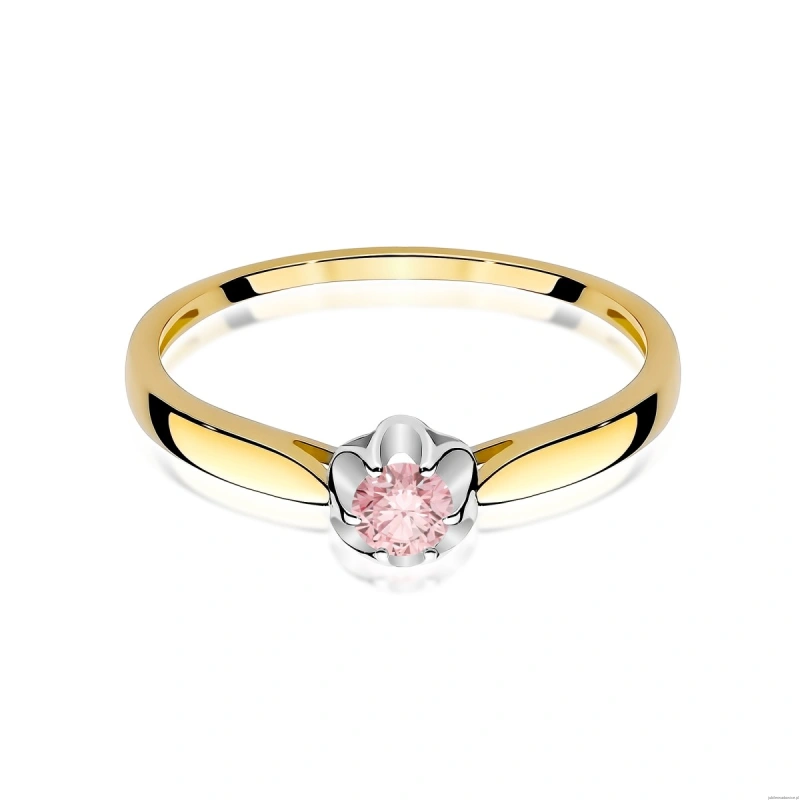 Pierścionek W0062 Diament Laboratoryjny różowy 0,15ct żółte złoto 375