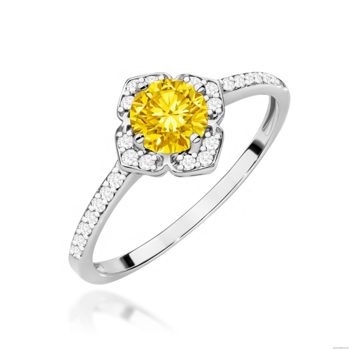 Pierścionek W0603 Diament Laboratoryjny żółty 0,50ct białe złoto 375