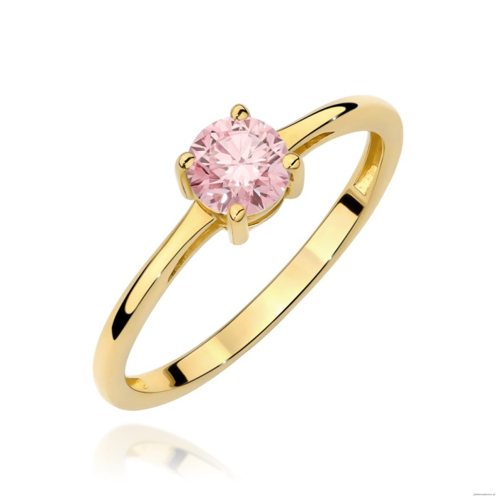 Pierścionek W0656 Diament Laboratoryjny różowy 0.50ct żółte złoto 375