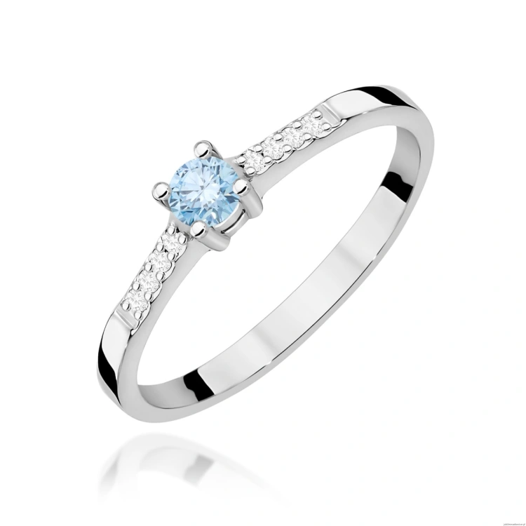 Pierścionek W0382 Diament Laboratoryjny niebieski 0.15ct białe złoto