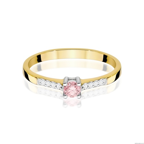 Pierścionek W0382 Diament Laboratoryjny różowy 0.15ct żółte złoto