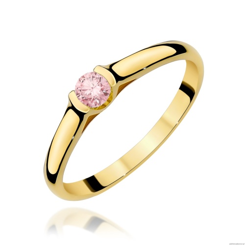 Pierścionek W0369 Diament Laboratoryjny różowy 0.15ct żółte złoto
