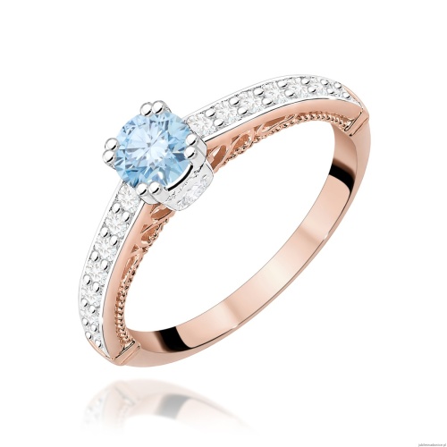 Pierścionek W0439 Diament Laboratoryjny niebieski 0.30ct różowe złoto
