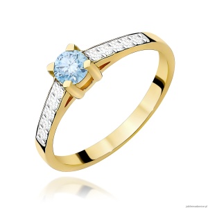 Pierścionek W0382 Diament Laboratoryjny niebieski 0.15ct białe złoto 375