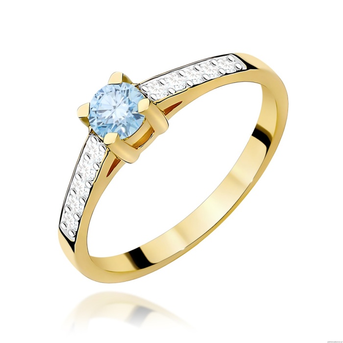 Pierścionek W0382 Diament Laboratoryjny niebieski 0.15ct białe złoto 375