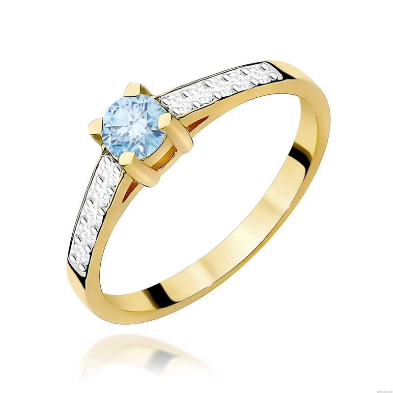 Pierścionek W0382 Diament Laboratoryjny niebieski 0.15ct białe złoto 375