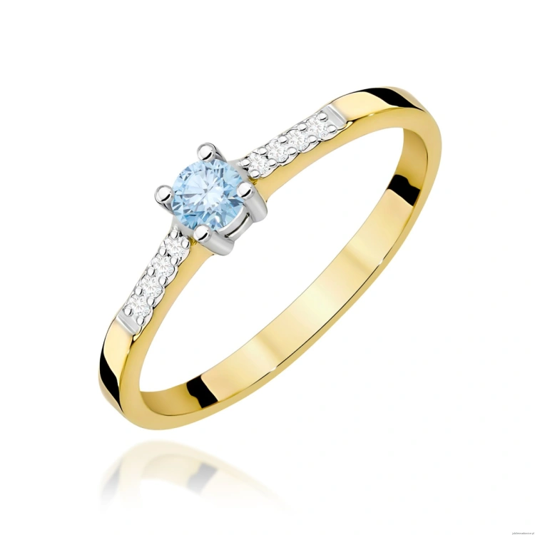 Pierścionek W0382 Diament Laboratoryjny niebieski 0.15ct żółte złoto 375