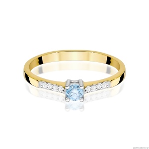 Pierścionek W0382 Diament Laboratoryjny niebieski 0.15ct żółte złoto 375