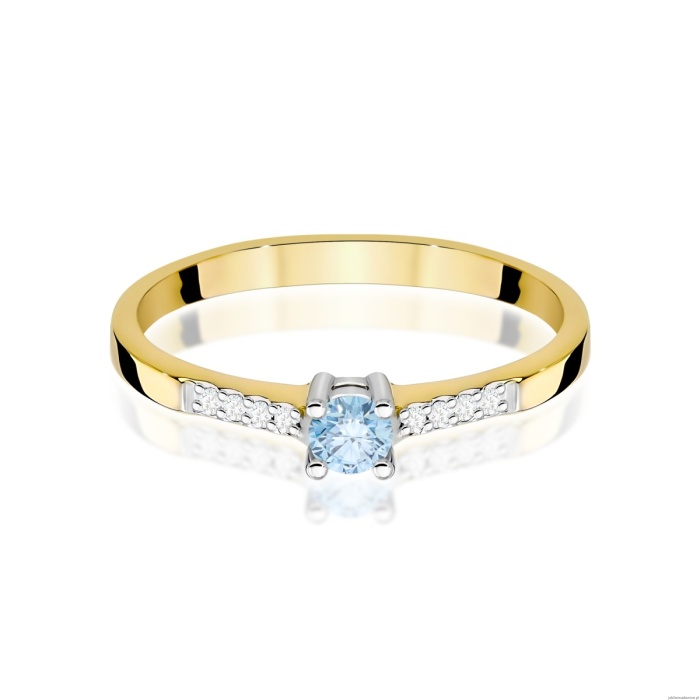 Pierścionek W0382 Diament Laboratoryjny niebieski 0.15ct żółte złoto 375