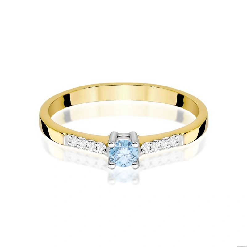Pierścionek W0382 Diament Laboratoryjny niebieski 0.15ct żółte złoto 375