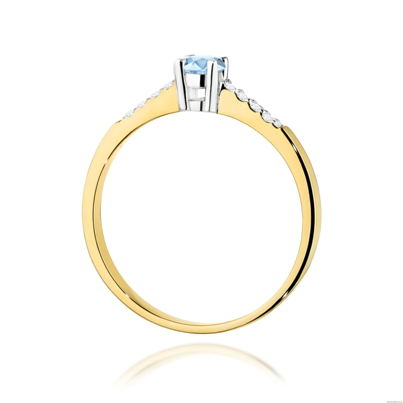 Pierścionek W0382 Diament Laboratoryjny niebieski 0.15ct żółte złoto 375
