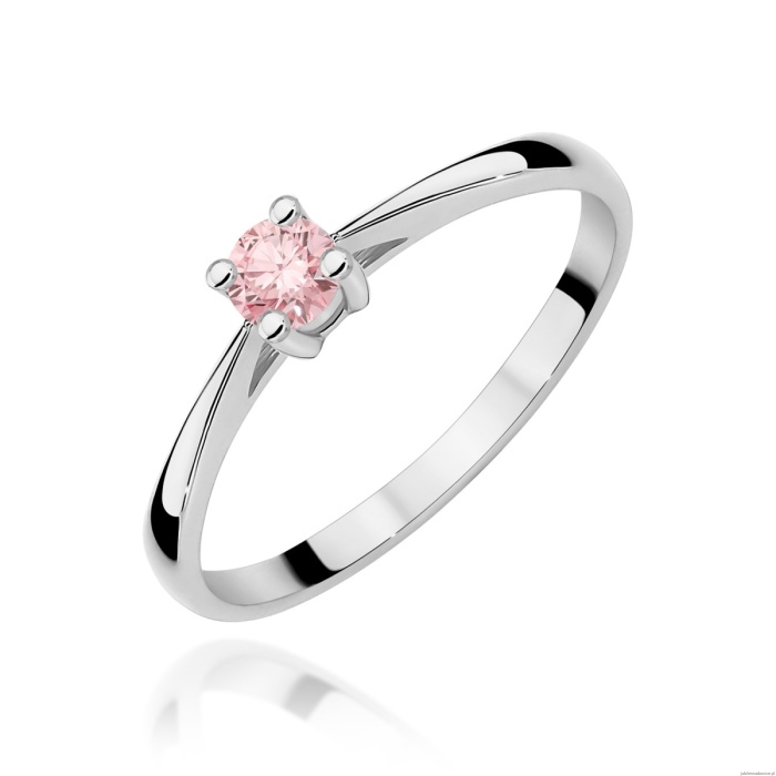 Pierścionek W0367 Diament Laboratoryjny różowy 0,15ct białe złoto 375