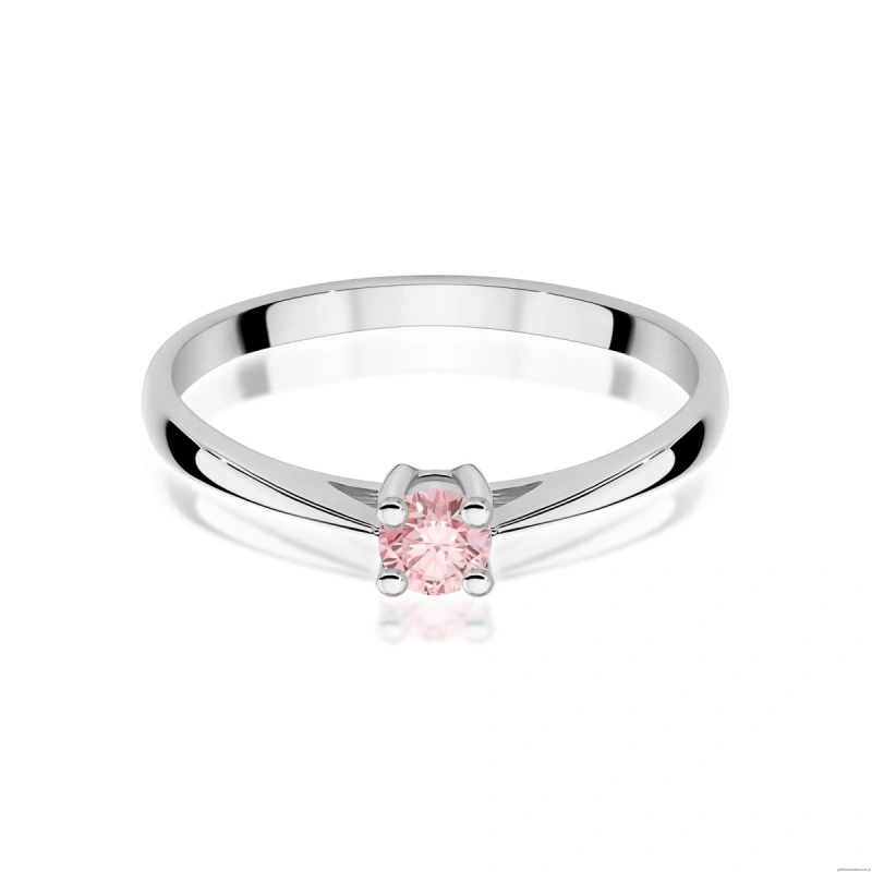Pierścionek W0367 Diament Laboratoryjny różowy 0,15ct białe złoto 375