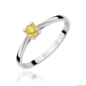 Pierścionek W0367 Diament Laboratoryjny żółty 0,15ct białe złoto 375