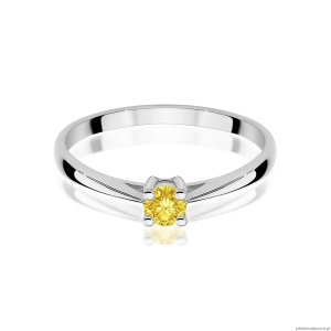Pierścionek W0367 Diament Laboratoryjny żółty 0,15ct białe złoto 375