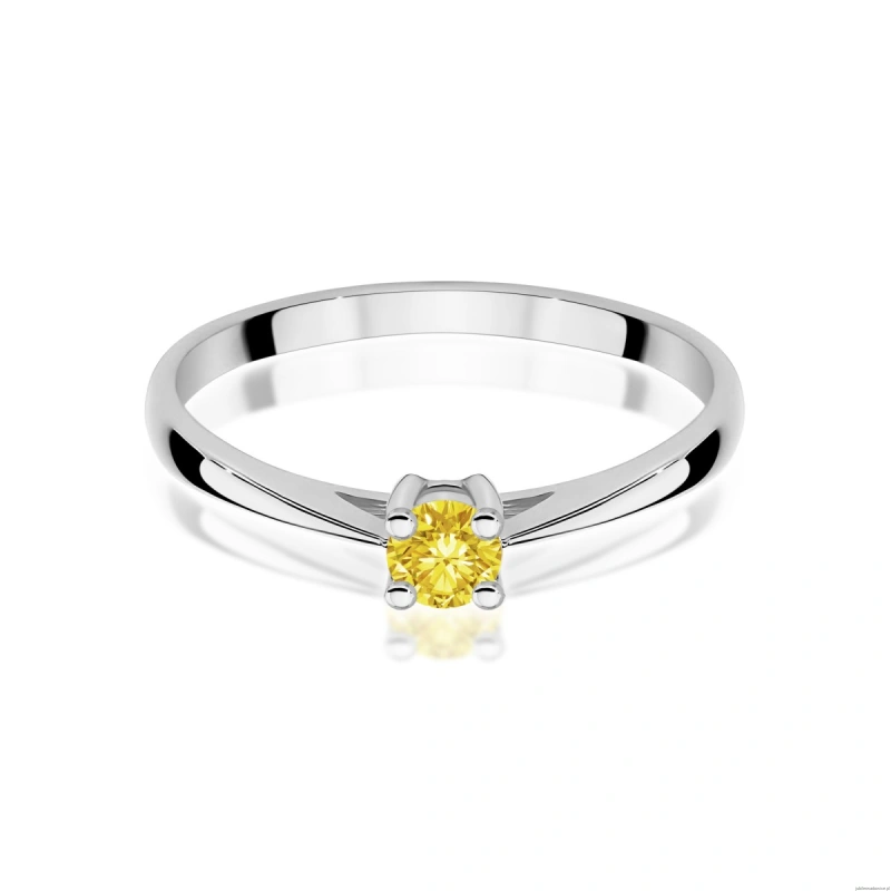 Pierścionek W0367 Diament Laboratoryjny żółty 0,15ct białe złoto 375