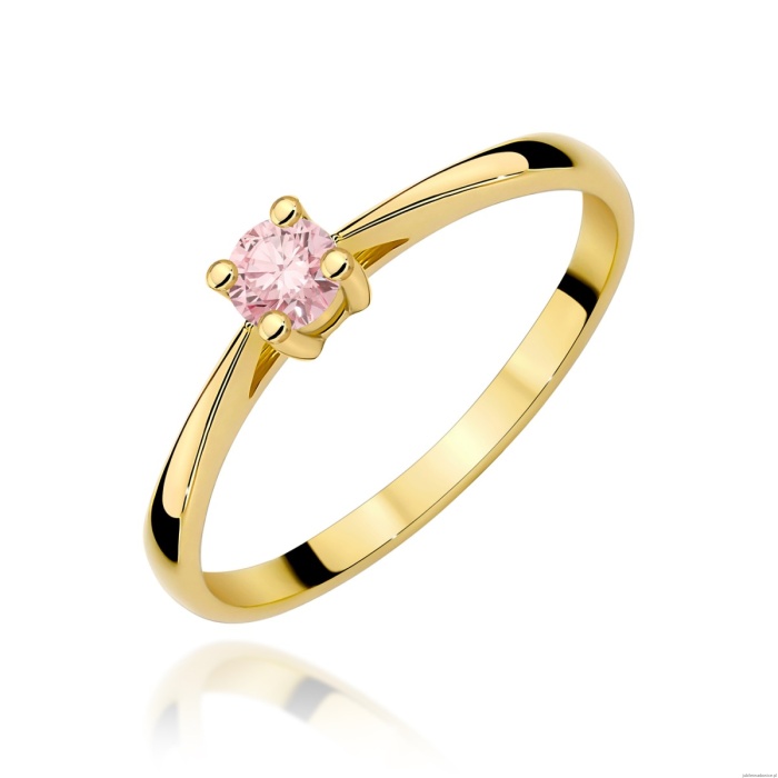 Pierścionek W0367 Diament Laboratoryjny różowy 0.15ct żółte złoto 375