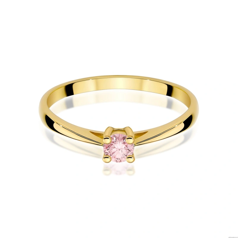 Pierścionek W0367 Diament Laboratoryjny różowy 0.15ct żółte złoto 375