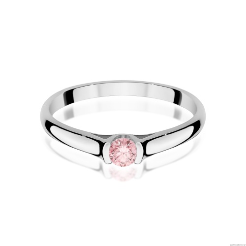 Pierścionek W0369 Diament Laboratoryjny różowy 0.15ct białe złoto 375