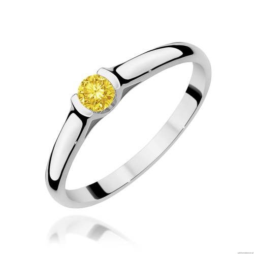 Pierścionek W0369 Diament Laboratoryjny żółty 0,15ct białe złoto 375