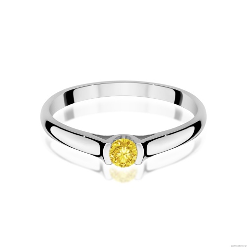 Pierścionek W0369 Diament Laboratoryjny żółty 0,15ct białe złoto 375