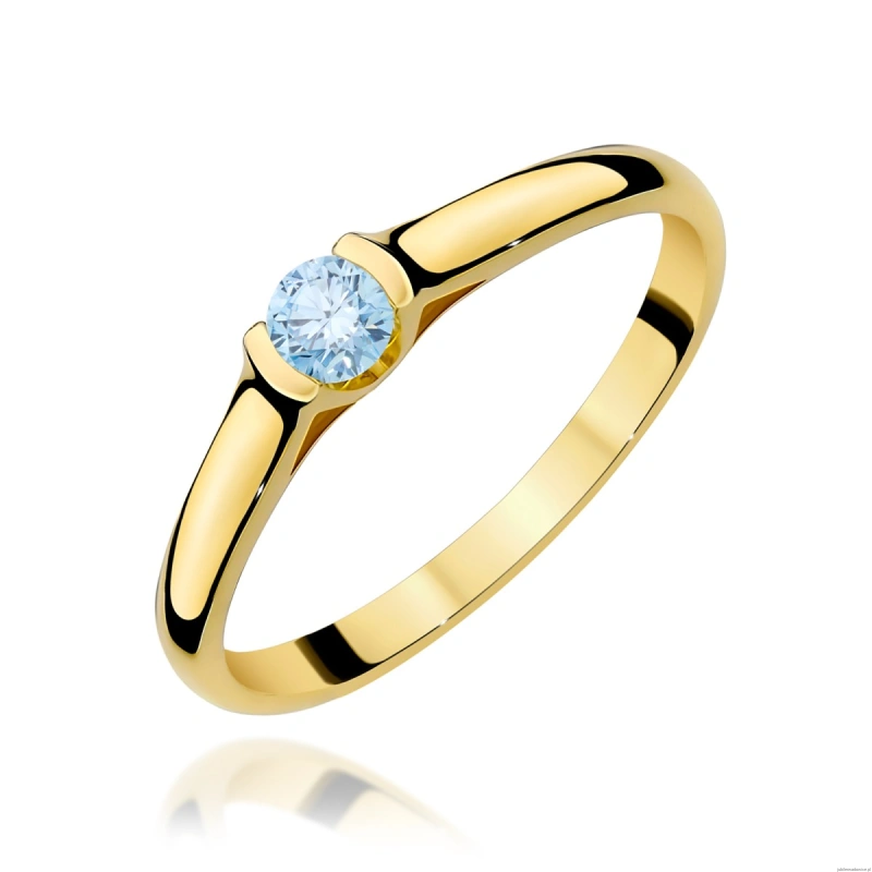 Pierścionek W0369 Diament Laboratoryjny niebieski 0.15ct żółte złoto 375
