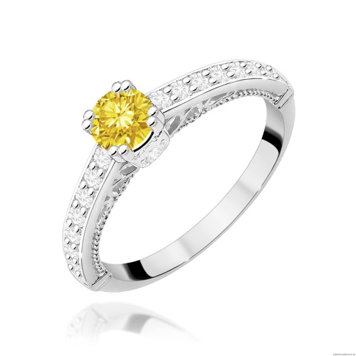 Pierścionek W0439 Diament Laboratoryjny żółty 0,30ct białe złoto 375